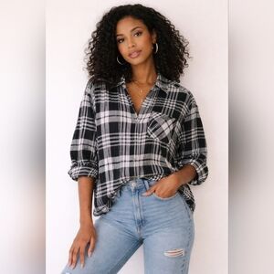 Jane and Delancy | Black & White Plaid Button-Up Shirt, Size S
